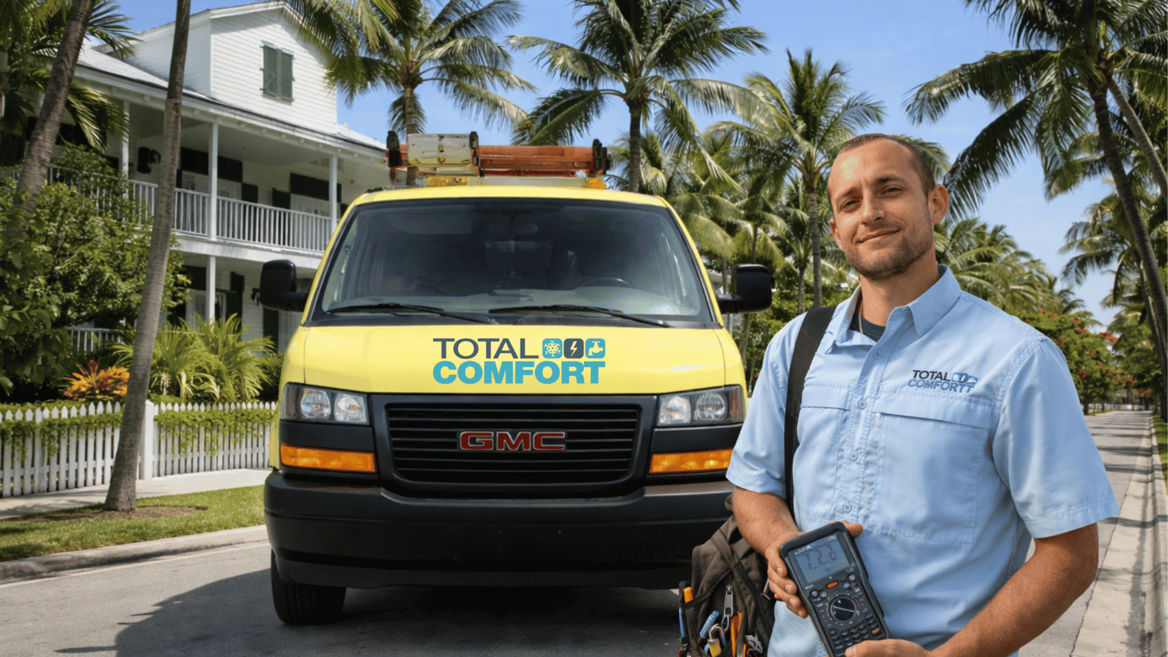 Total Comfort technician and service van in Ormond Beach